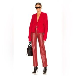 High Rise Straight Pants PISTOLA Cassie Super Carmine Red Faux Leather Size 27